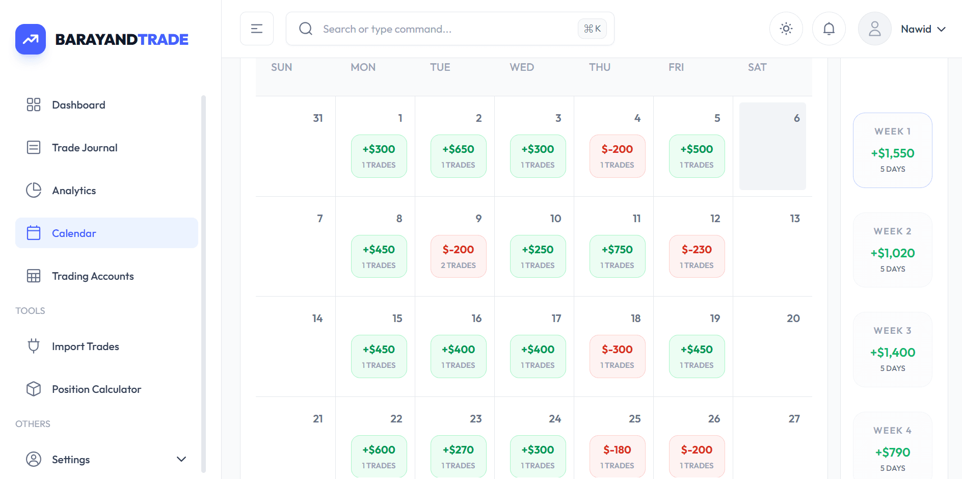 BarayandTrade dashboard preview in light mode